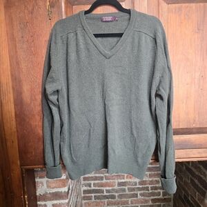 Gleneagles Made in Scotland Green V-Neck Sweater - 100% Lambswool - Medium